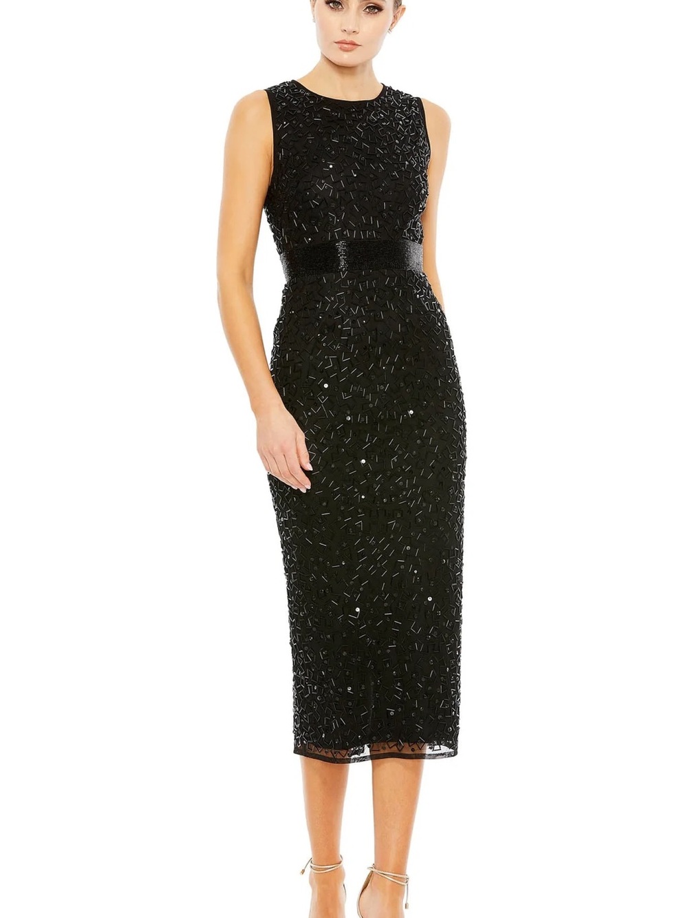 Mac Duggal 93758 Geometric a line beaded midi gown tea length size 2